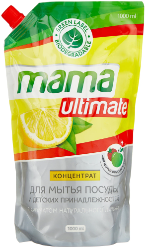 MAMA ULTIMATE средство-концентрат д/мытья посуды лимон 1000мл дой-пак